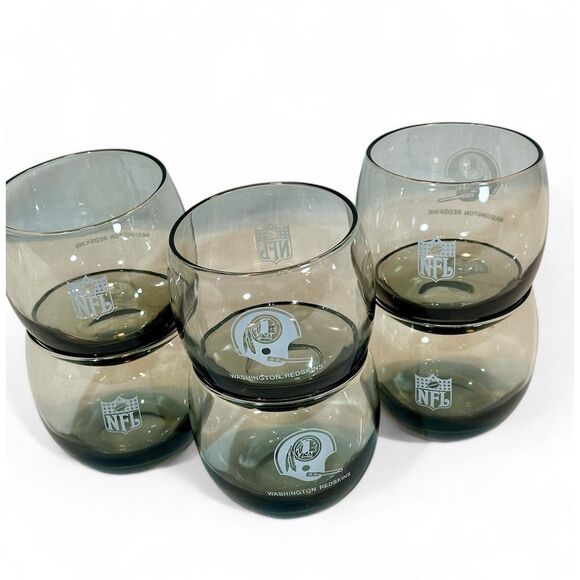 Vintage Washington Redskins NFL Smoke Gray Low-ball Barware, Set of 6, 1970-80s - Picture 10 of 11